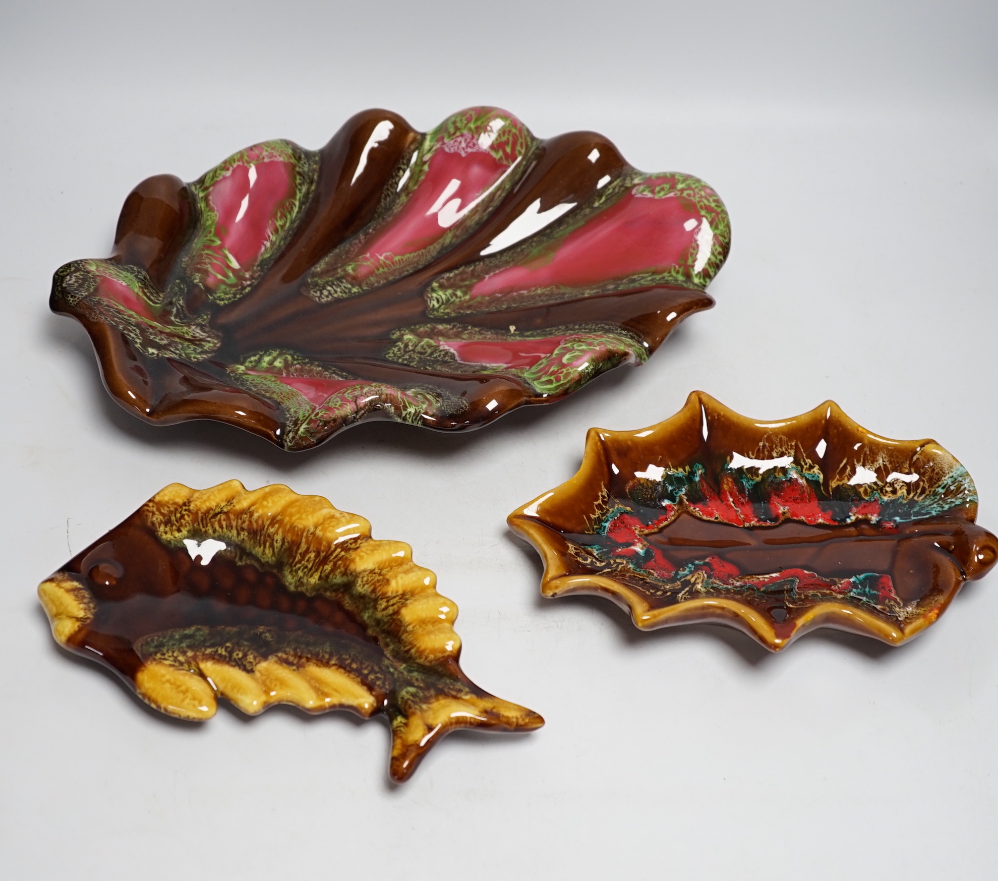 Three Vallauris pottery dishes, largest 38cm